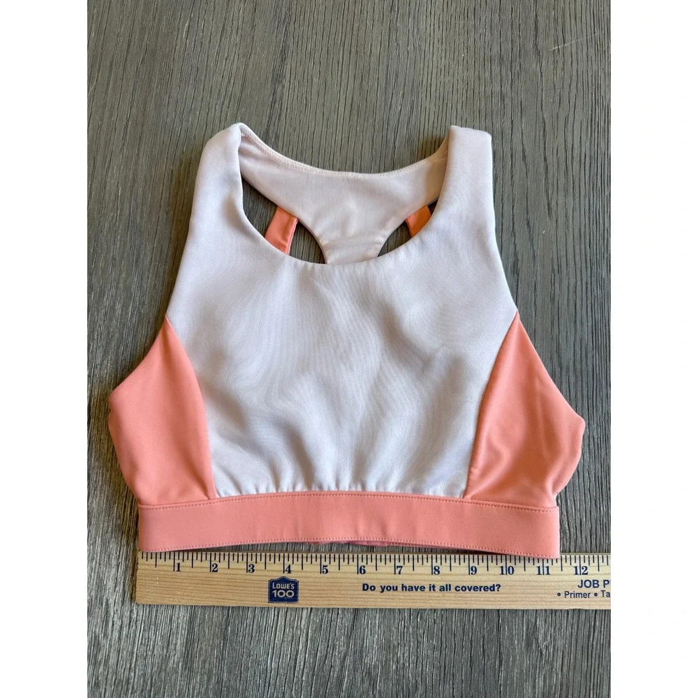 Fabletics Peach & White Sports Bra Top Racerback Activewear Workout Gym Exercise